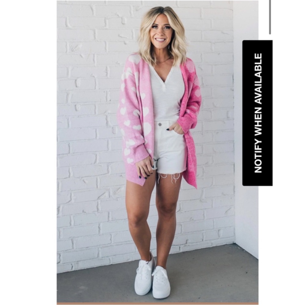 NWT- Contrast Hearts Got A Crush Open Front Cardigan-pink -Medium